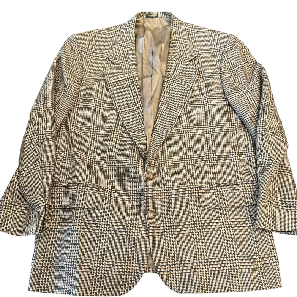 Oscar de la Renta Blazer Mens 44R Brown Houndstooth Sport Coat Tweed Jacket VTG